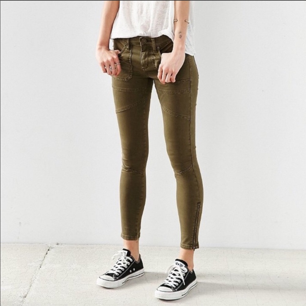 BDG Jefferson Skinny Moto Jeans Olive Green Sz 27